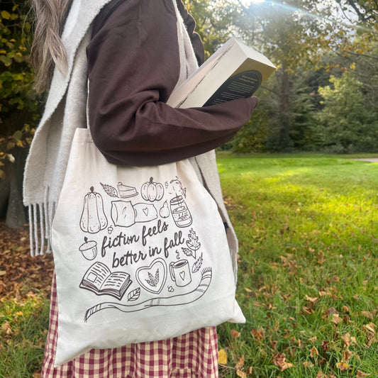 Fiction Feels Better in Fall Printed Tote Bag