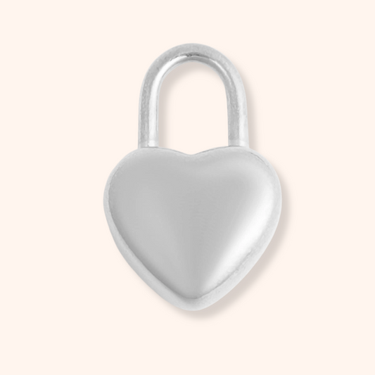 Heart-shaped silver padlock on a white background